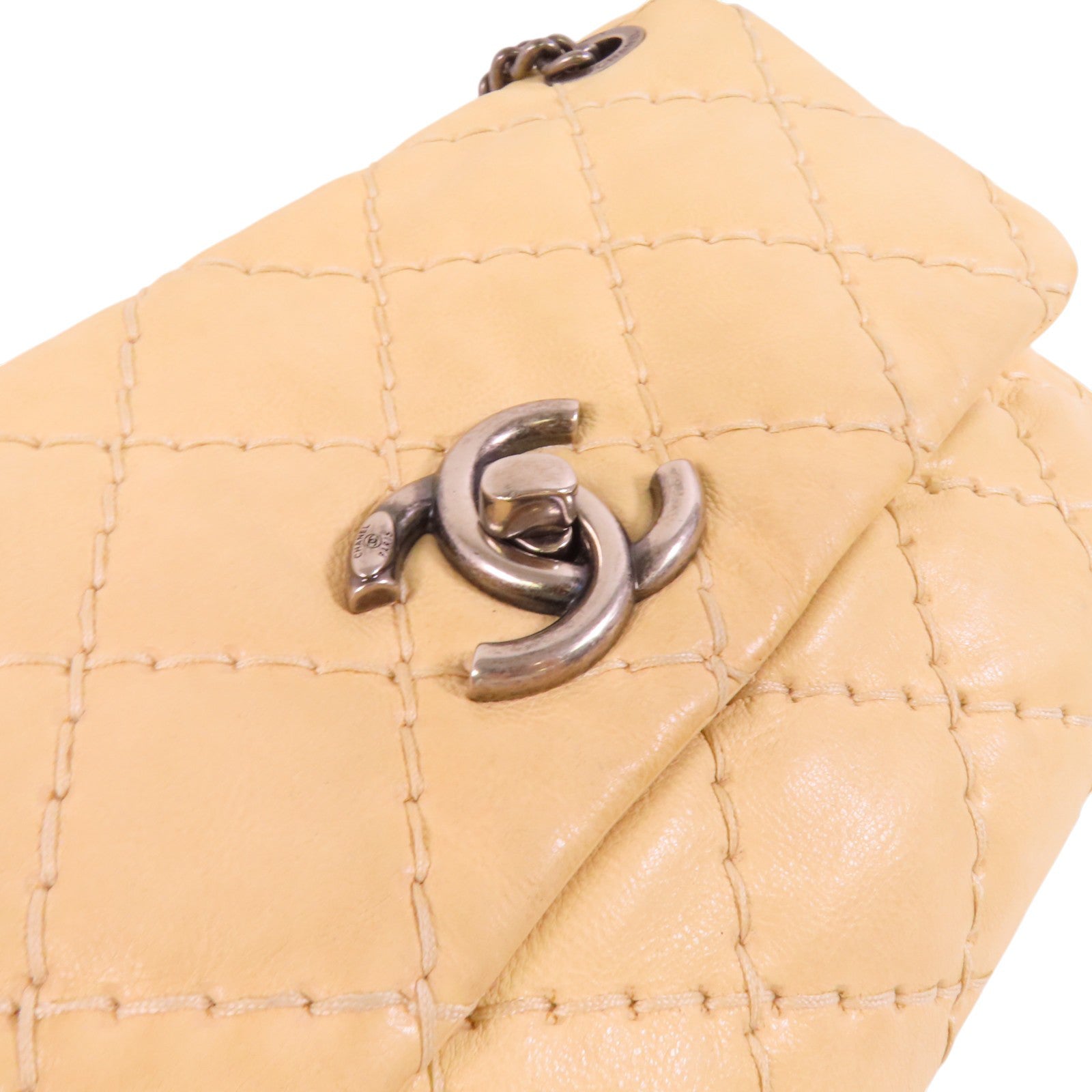 CHANEL 牛皮皮革Chain Shoulder銀扣鏈帶肩背袋