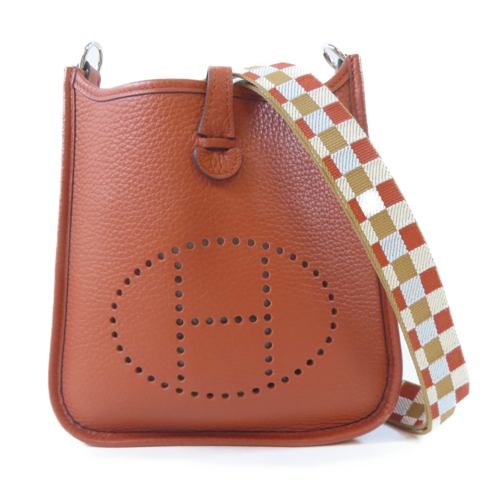 HERMES 【激減優惠】Clemence皮革Mini Evelyne銀扣肩背袋Cuivre/啡色