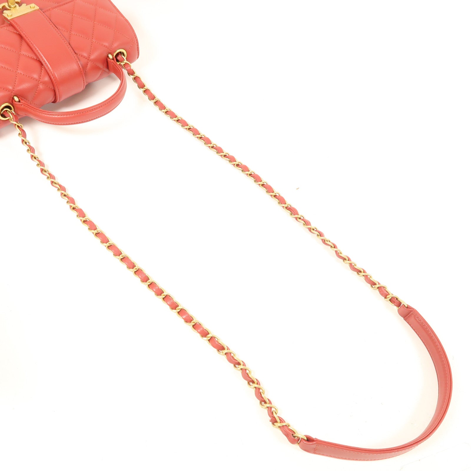 CHANEL 牛皮皮革Chain Shoulder金扣鏈帶手挽肩背兩用袋