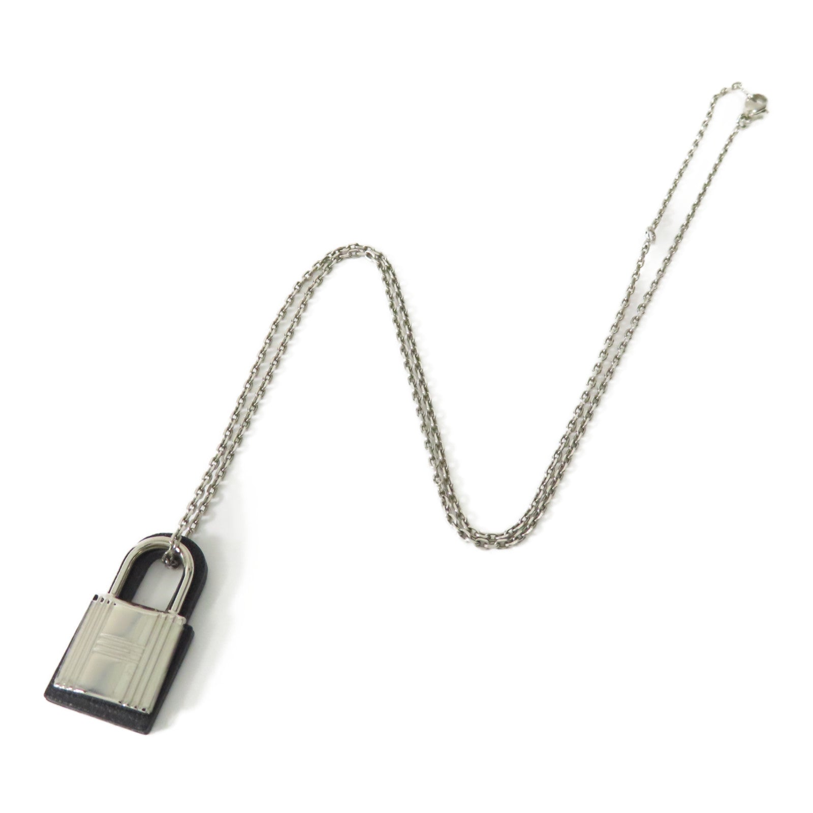HERMES O'Kelly Necklace Veau Swift Leather Metal Noir