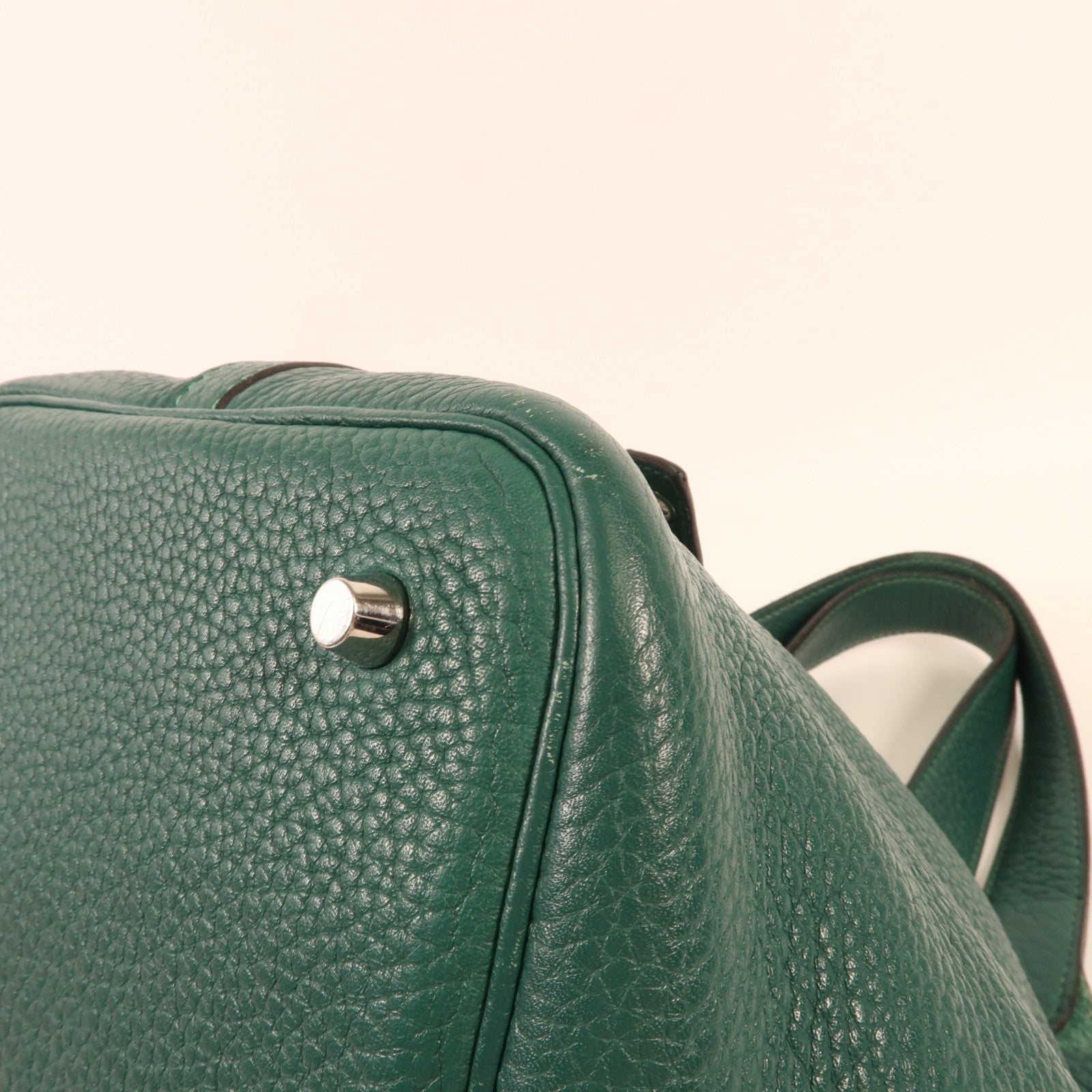 HERMES Clemence皮革Picotin MM銀扣手挽袋Vert Vertigo