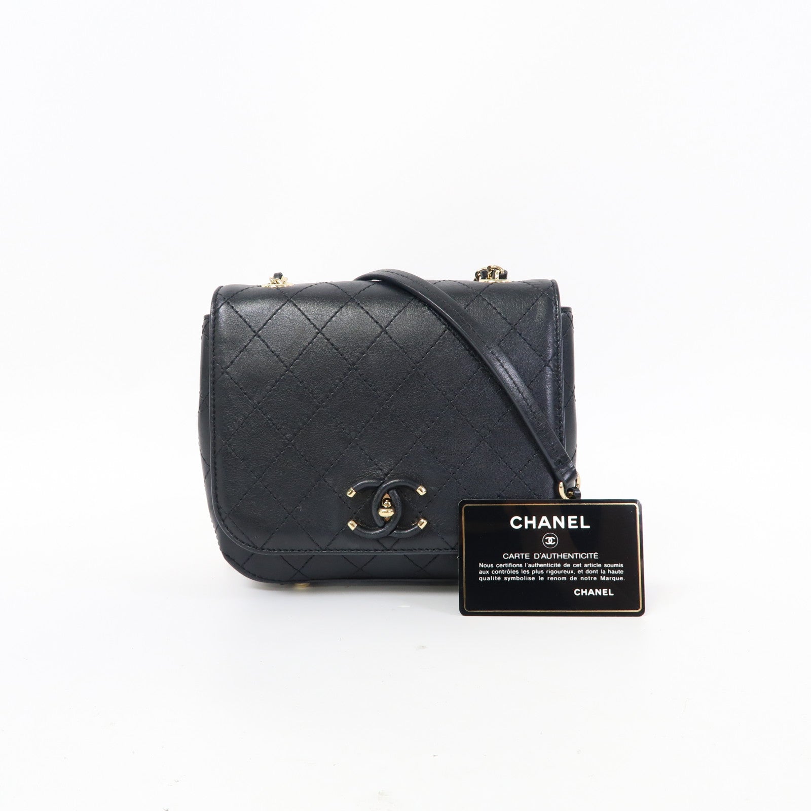 CHANEL 【激減優惠】菱格牛皮皮革Chain Shoulder Bag金扣鏈帶肩背袋黑色