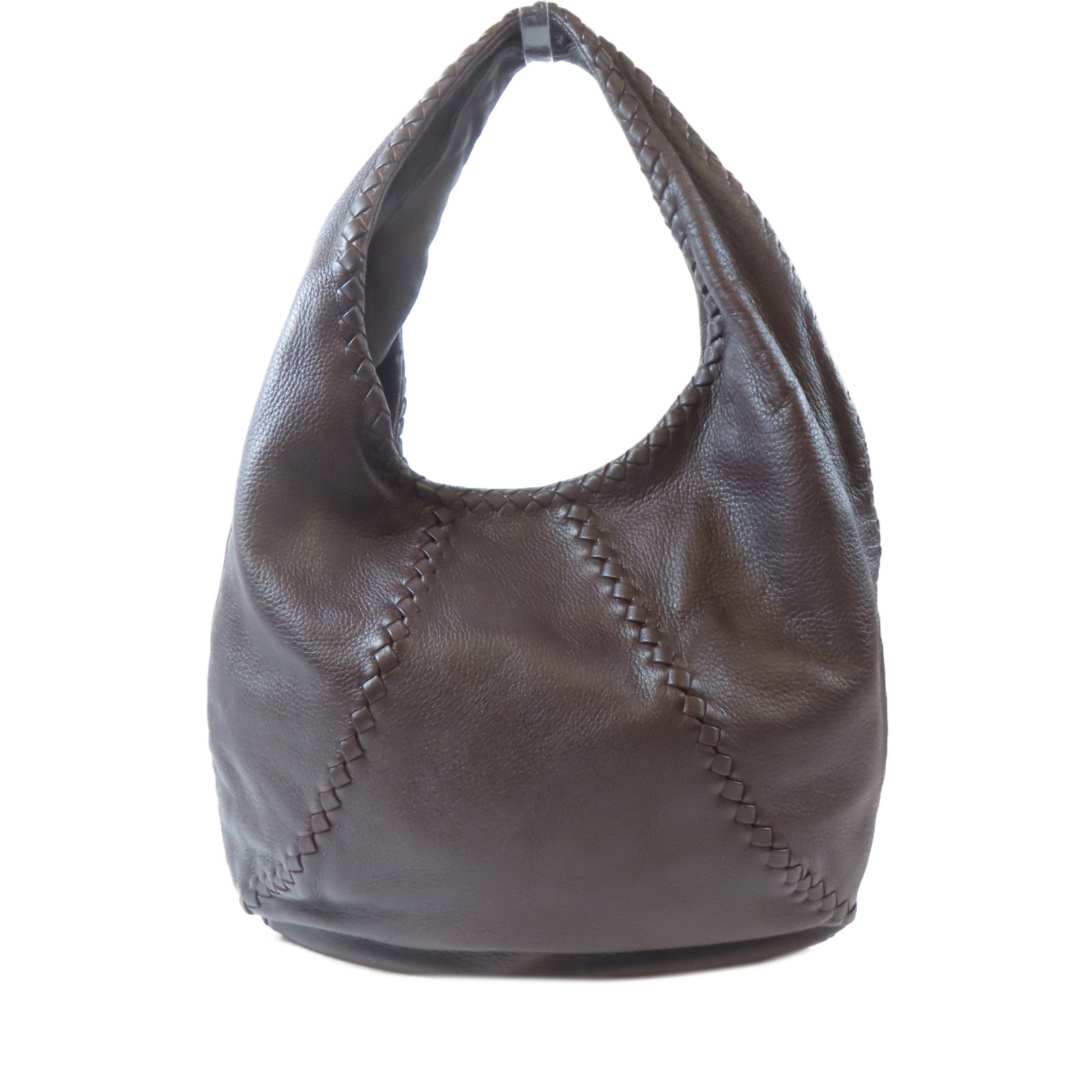 BOTTEGA VENETA 牛皮皮革Tote Bag銀扣手挽袋啡色
