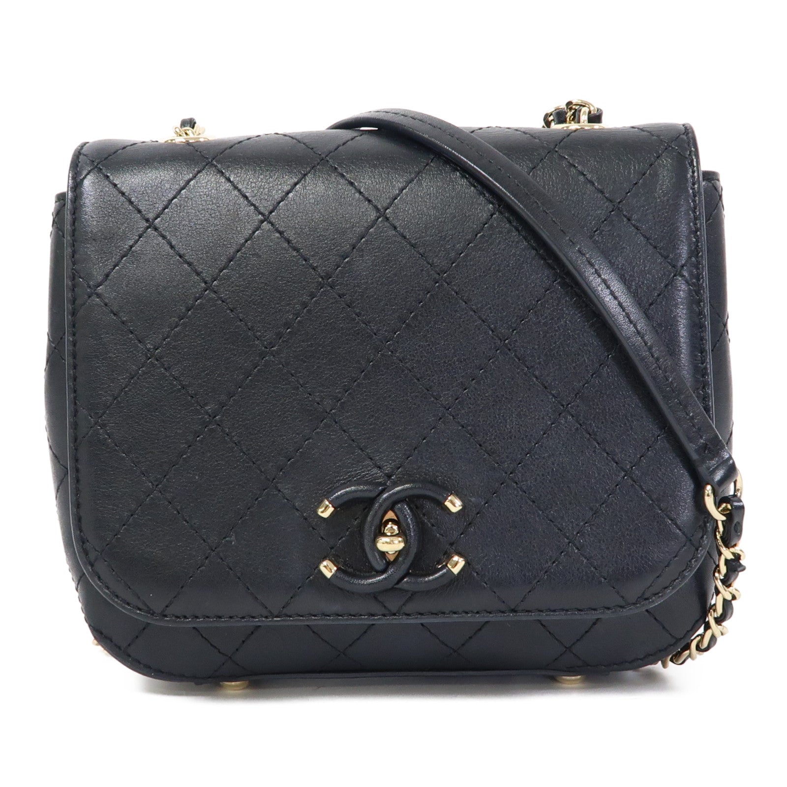 CHANEL 【激減優惠】菱格牛皮皮革Chain Shoulder Bag金扣鏈帶肩背袋黑色