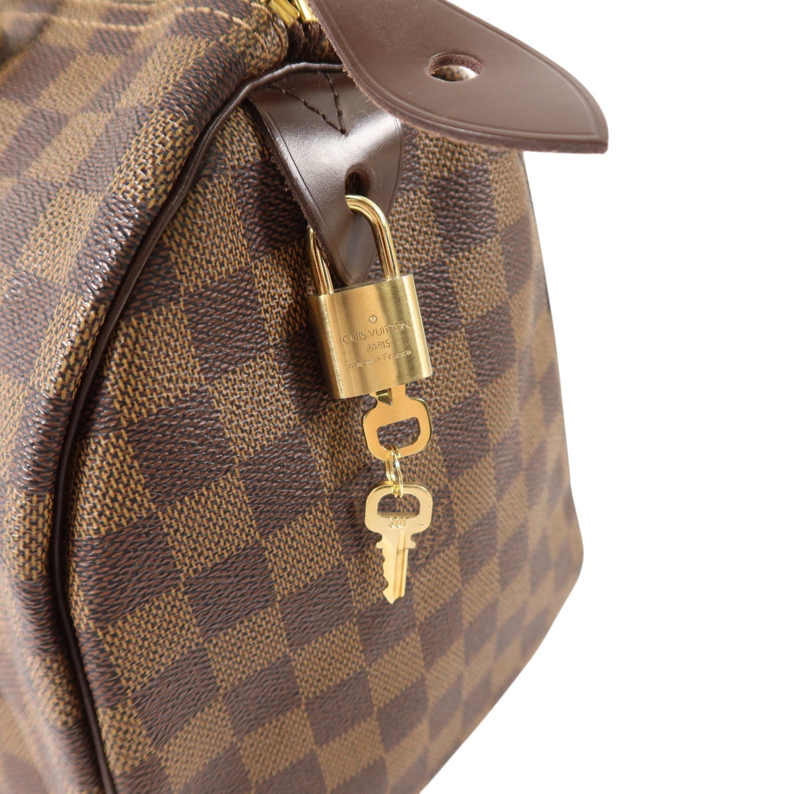 LOUIS VUITTON Damier Speedy 30金扣手挽袋