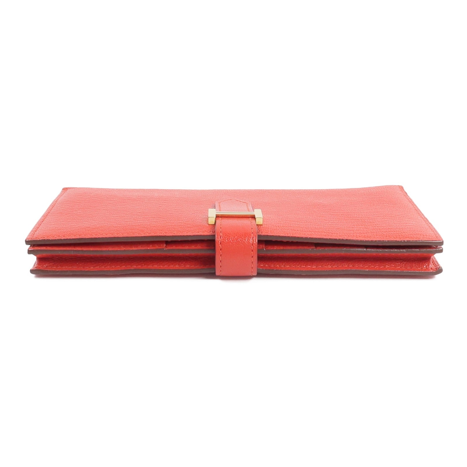 HERMES Chevre皮革Bearn Wallet長錢包Rouge de Coeur