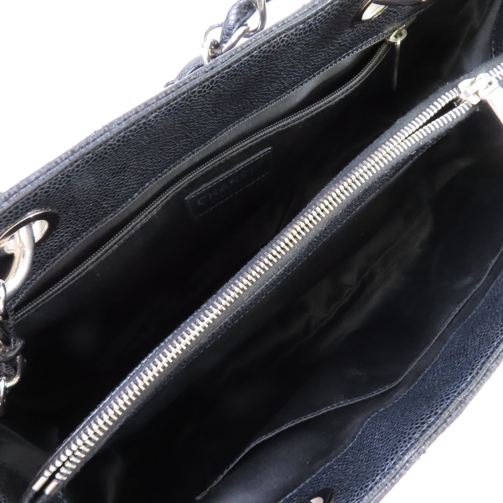 CHANEL 【激減優惠】菱格Caviar皮革GST Chain Shoulder Bag銀扣鏈帶肩背袋黑色