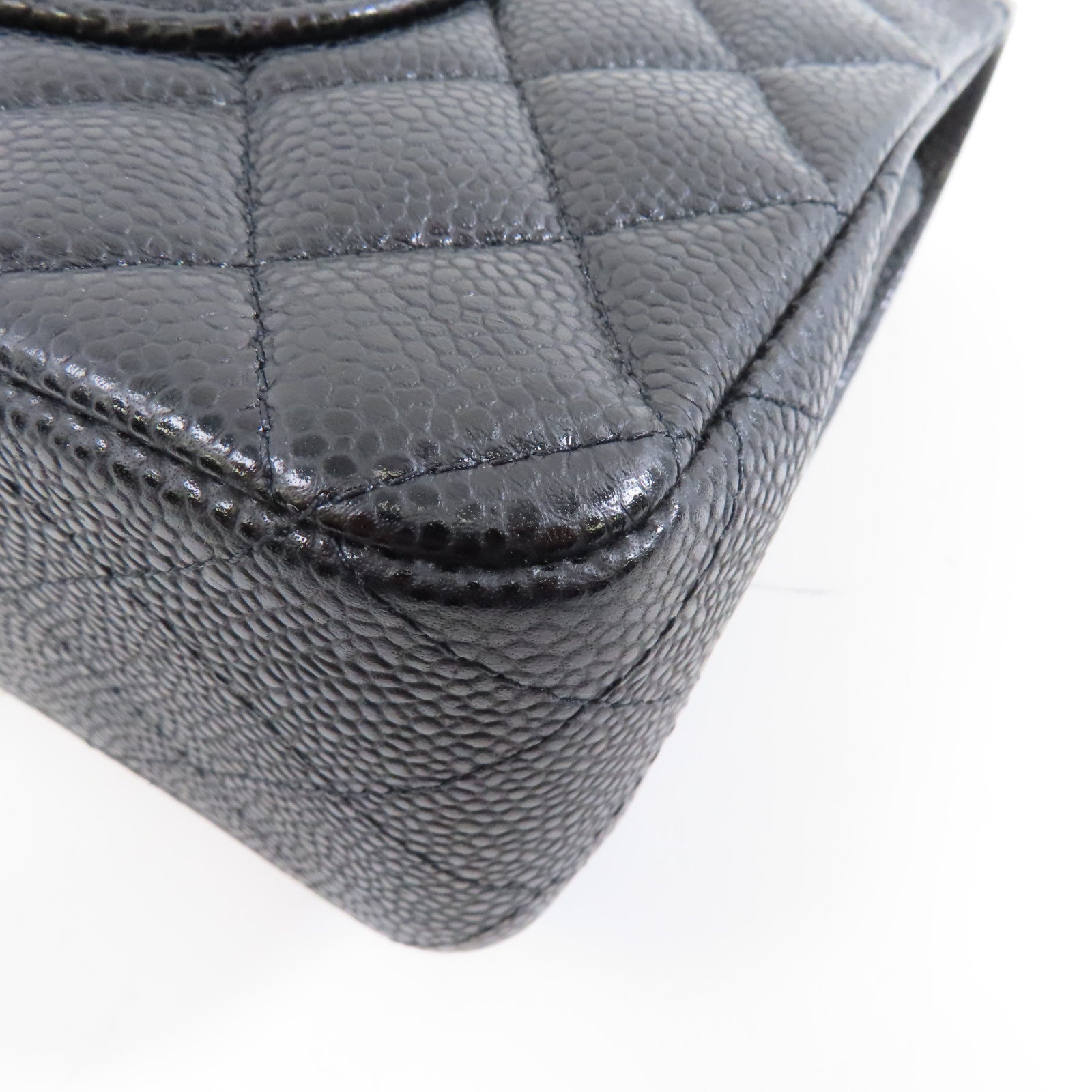 CHANEL 菱格Caviar皮革Classic 25金扣鏈帶肩背袋黑色