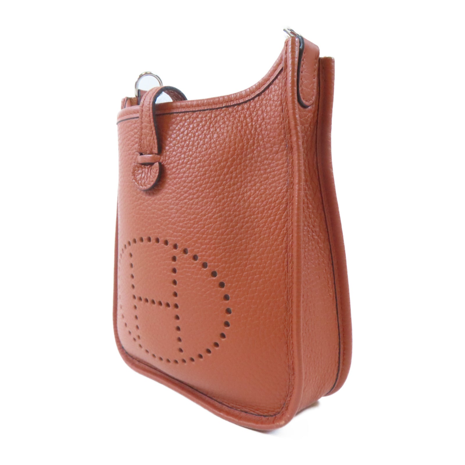 HERMES 【激減優惠】Clemence皮革Mini Evelyne銀扣肩背袋Cuivre/啡色
