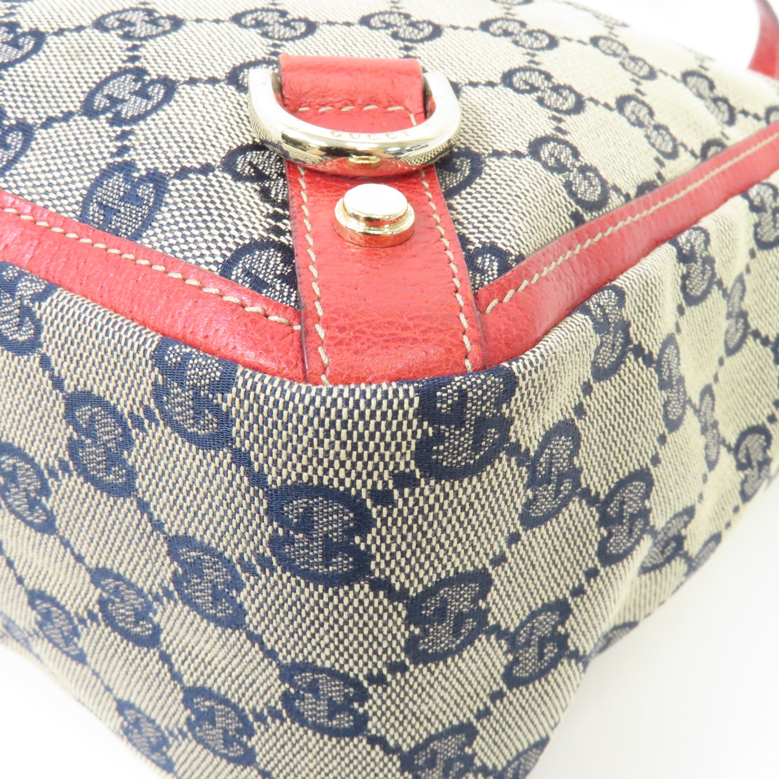 GUCCI 帆布Hand Bag金扣手挽袋啡色/紅色