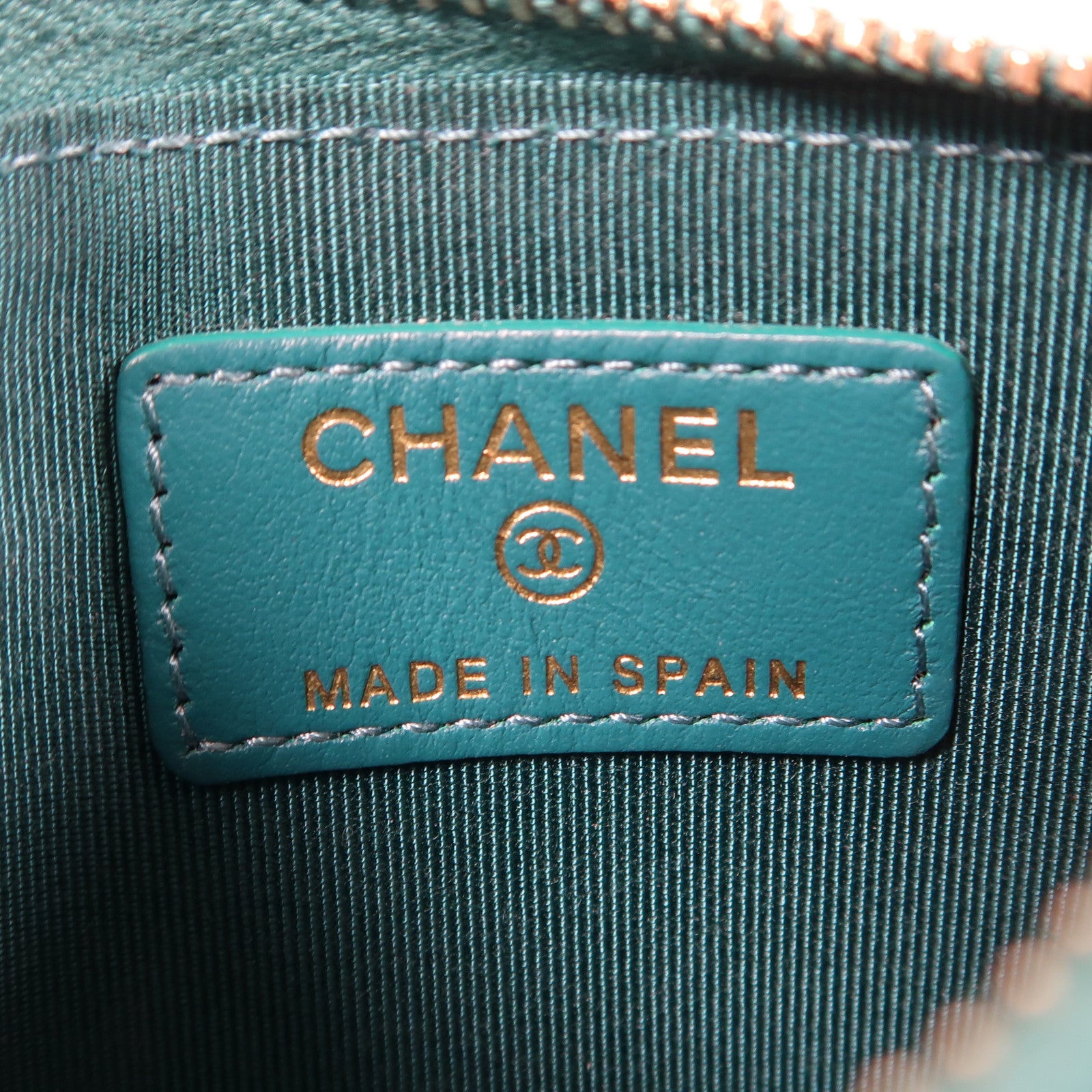 CHANEL 菱格Caviar皮革Coin Case金扣零錢包綠色
