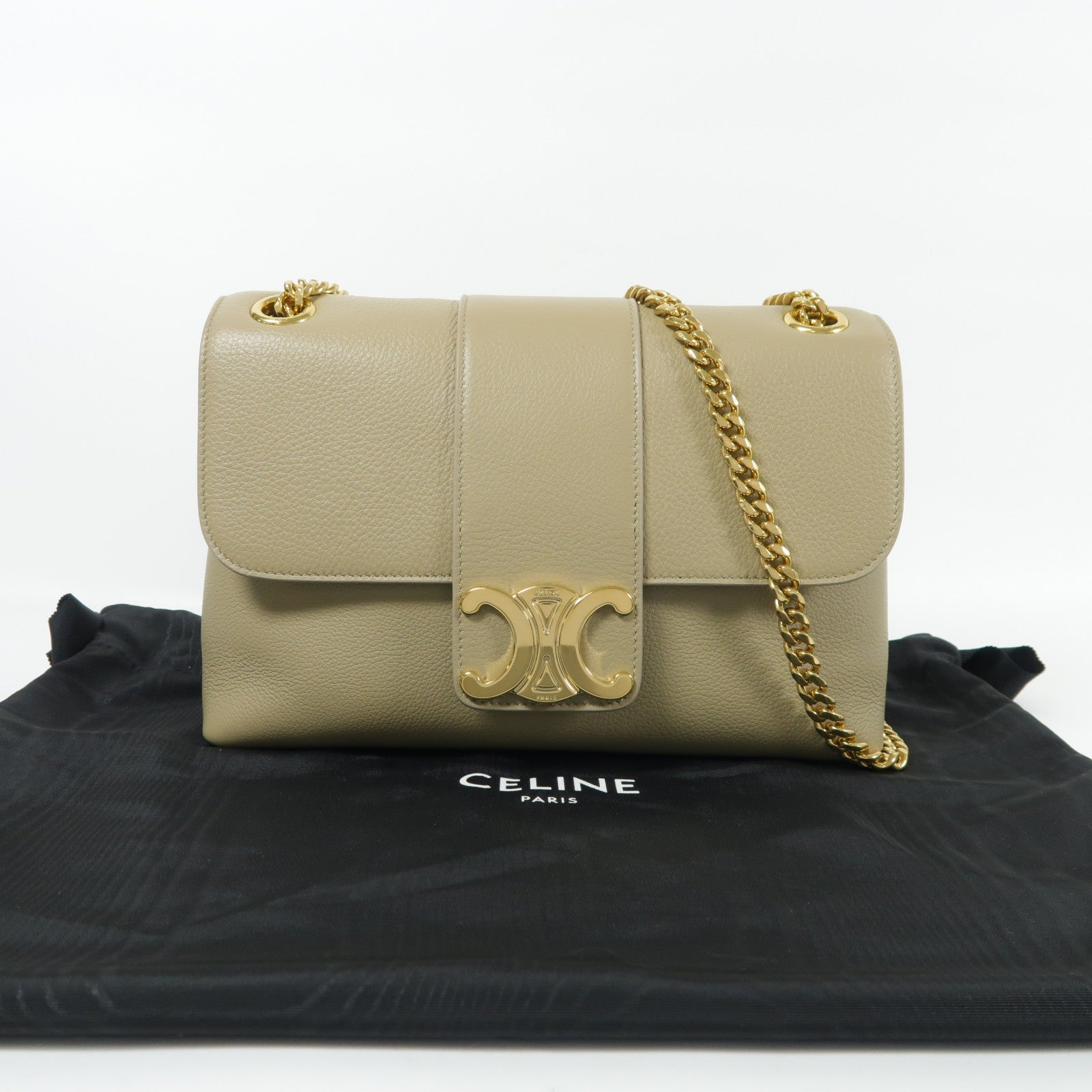 CELINE 牛皮皮革Shoulder Bag金扣鏈帶肩背袋