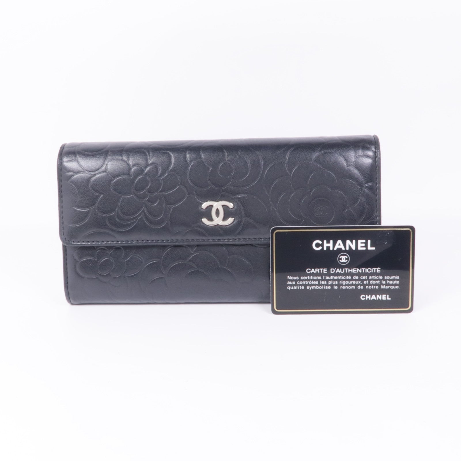 CHANEL 羊皮皮革Long Wallet銀扣長錢包