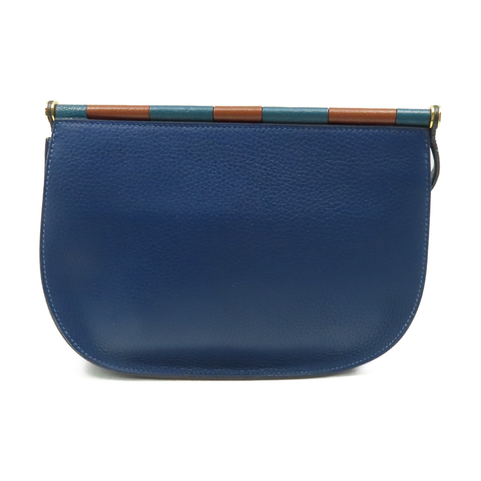 HERMES 【激減優惠】Clemence皮革Sac Saut 25 Shoulder Bag金扣肩背袋藍色