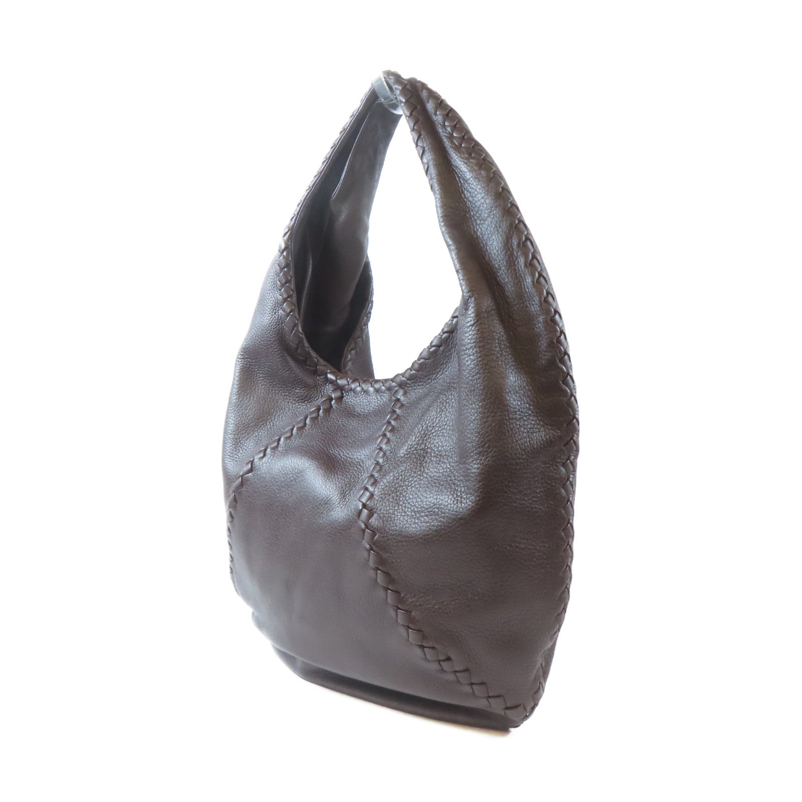 BOTTEGA VENETA 牛皮皮革Tote Bag銀扣手挽袋啡色