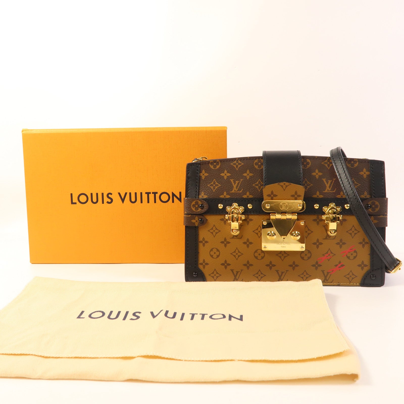 LOUIS VUITTON LV GHW Trunk Clutch Shoulder Bag M43596 Monogram Reverse Brown