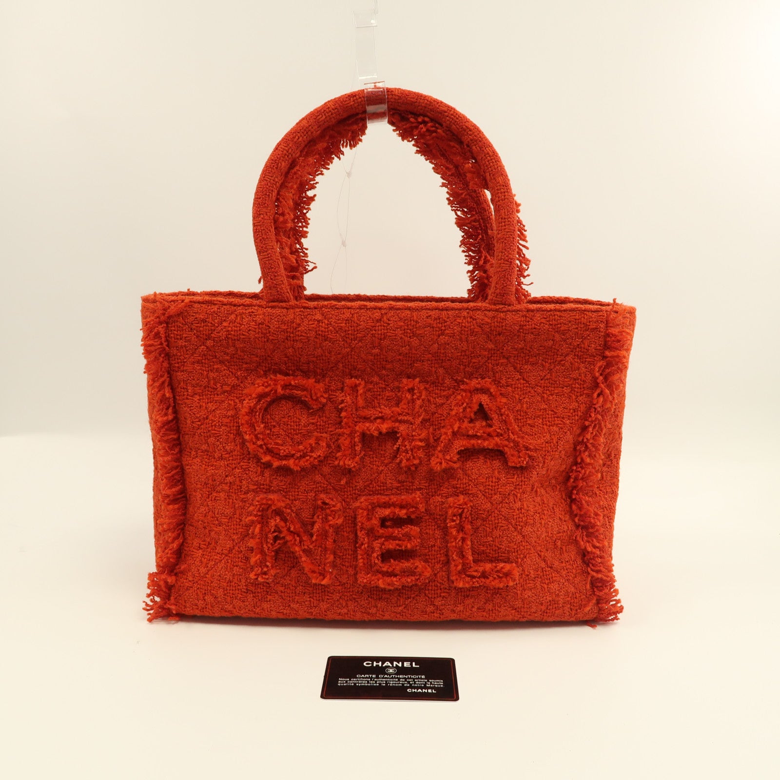 CHANEL 花呢Zipped Shoping Bag金扣手挽袋紅色