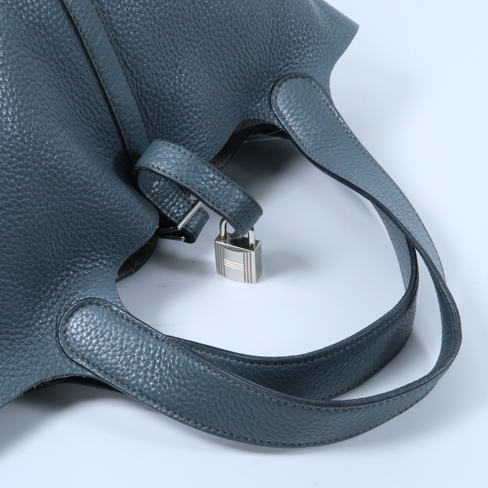 HERMES Clemence皮革Picotin PM銀扣手挽袋Bleu Orage