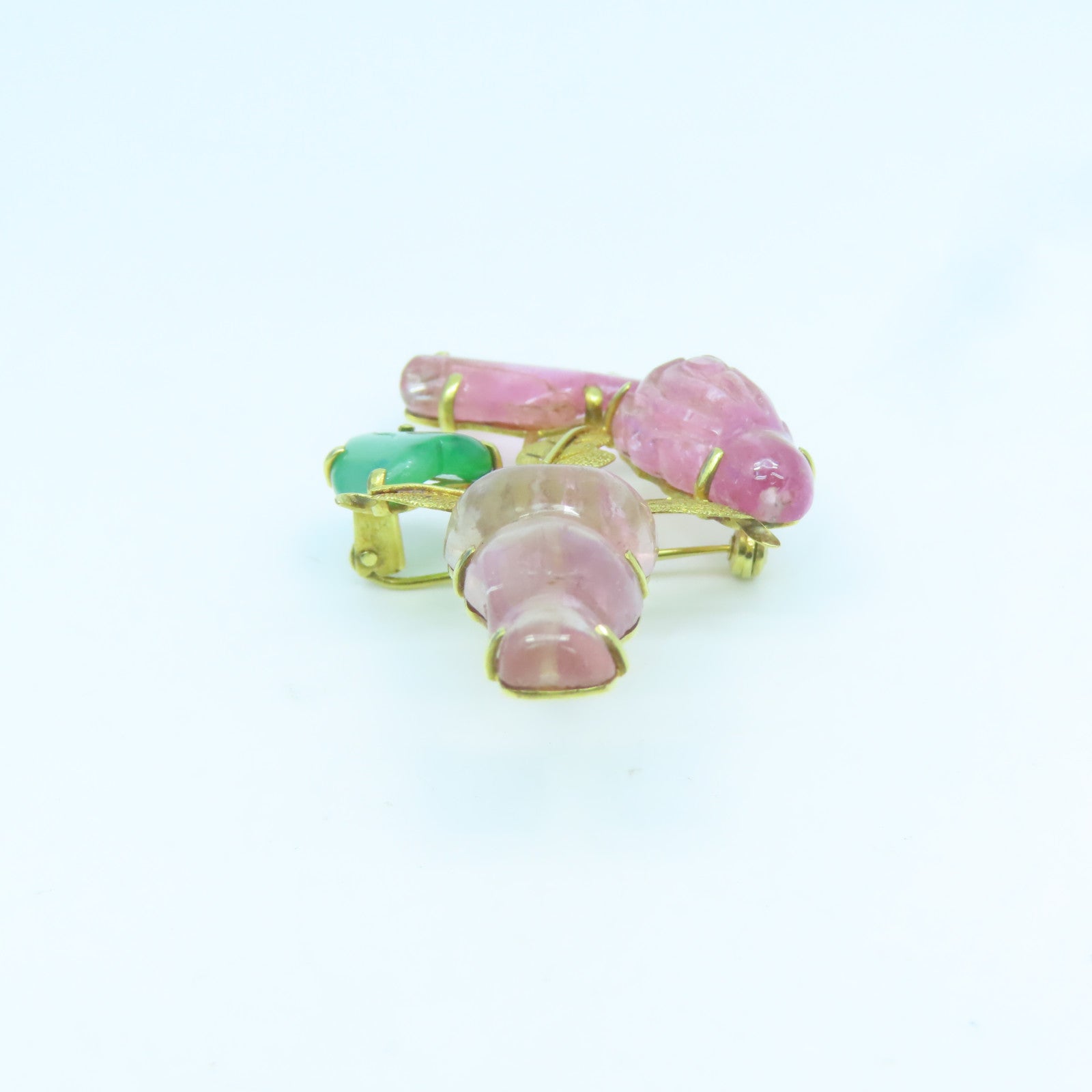 JEWELRY 18K Yellow Gold Tourmaline Jade Brooch Tourmaline Emerald Brooch Pink/Green/Gold