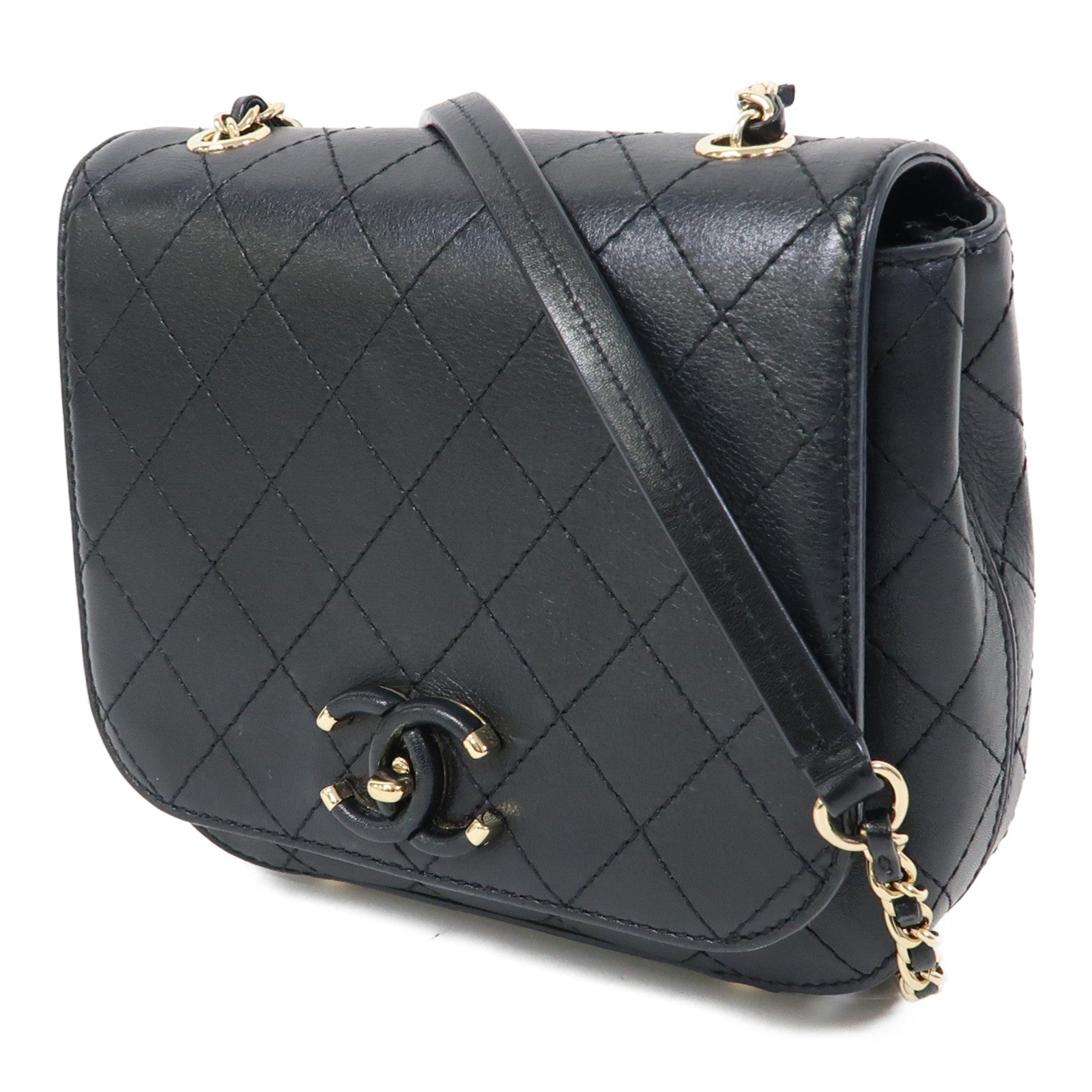 CHANEL 【激減優惠】菱格牛皮皮革Chain Shoulder Bag金扣鏈帶肩背袋黑色