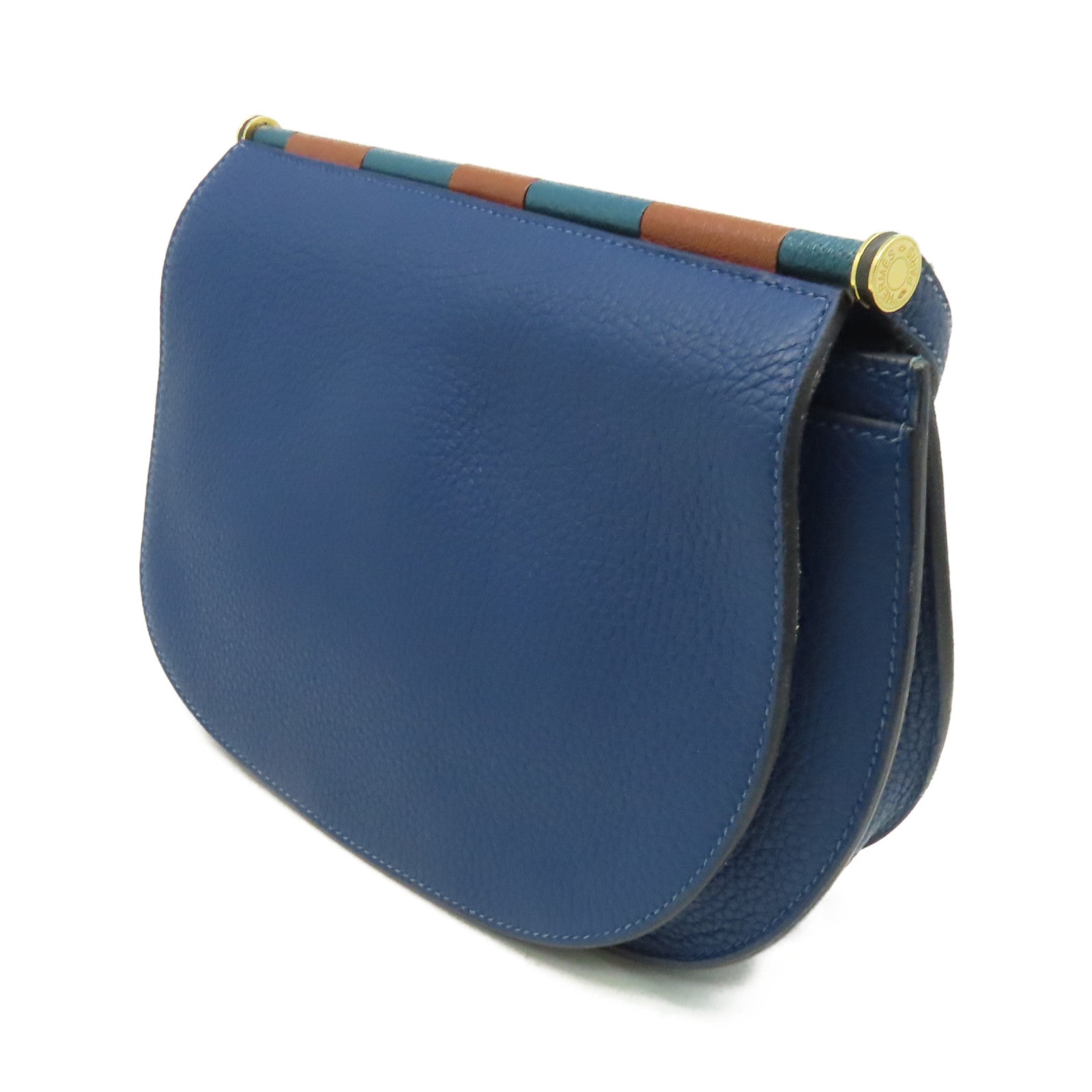 HERMES 【激減優惠】Clemence皮革Sac Saut 25 Shoulder Bag金扣肩背袋藍色