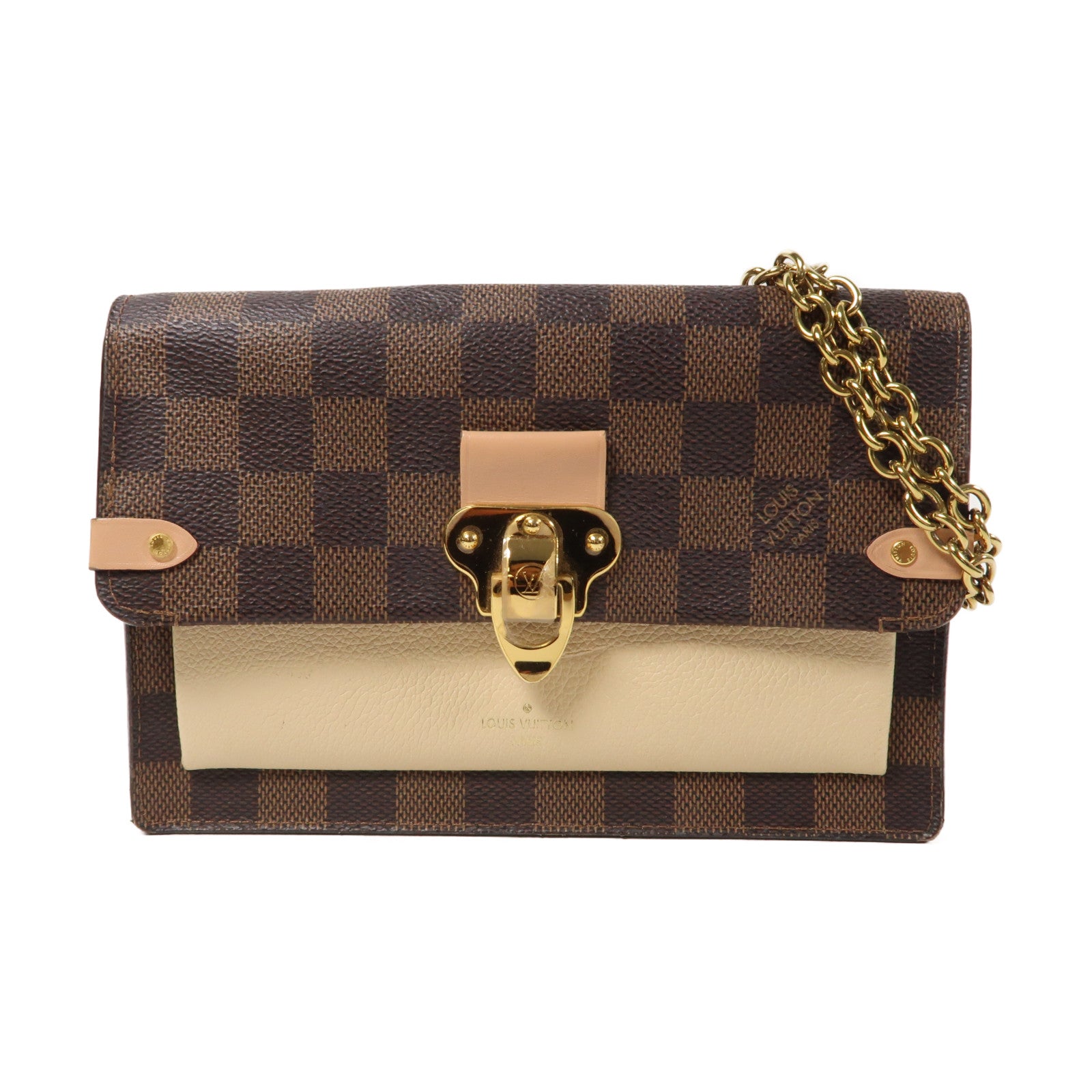 LOUIS VUITTON 【激減優惠】Damier Vavin Chain Wallet金扣鏈帶肩背袋啡色/米色