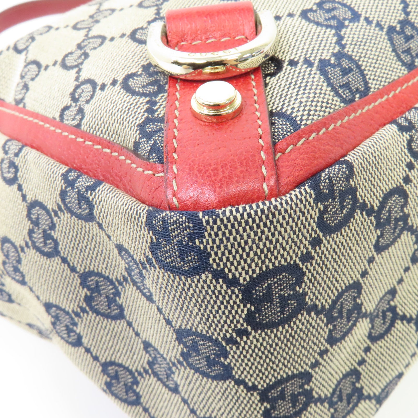 GUCCI 帆布Hand Bag金扣手挽袋啡色/紅色
