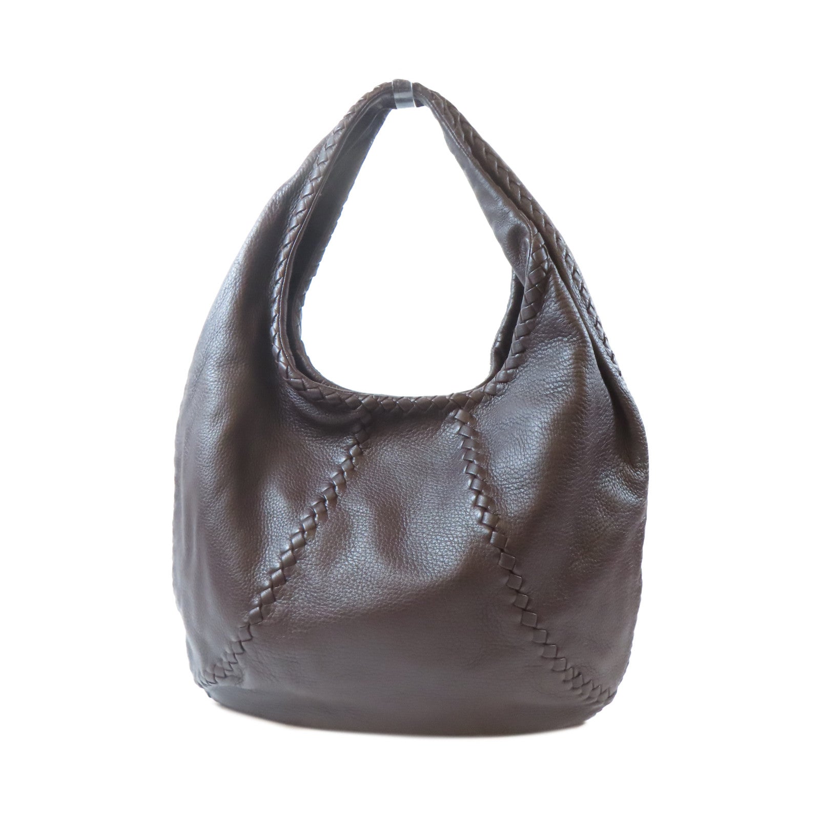 BOTTEGA VENETA 牛皮皮革Tote Bag銀扣手挽袋啡色