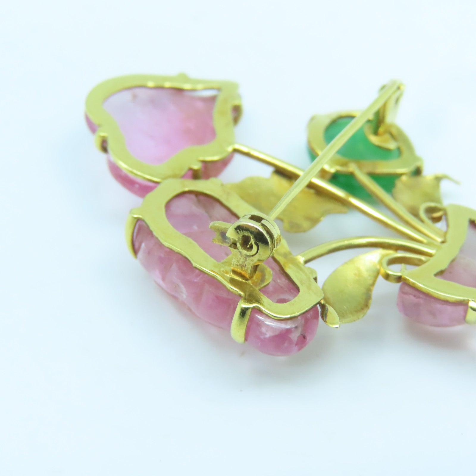 JEWELRY 18K Yellow Gold Tourmaline Jade Brooch Tourmaline Emerald Brooch Pink/Green/Gold