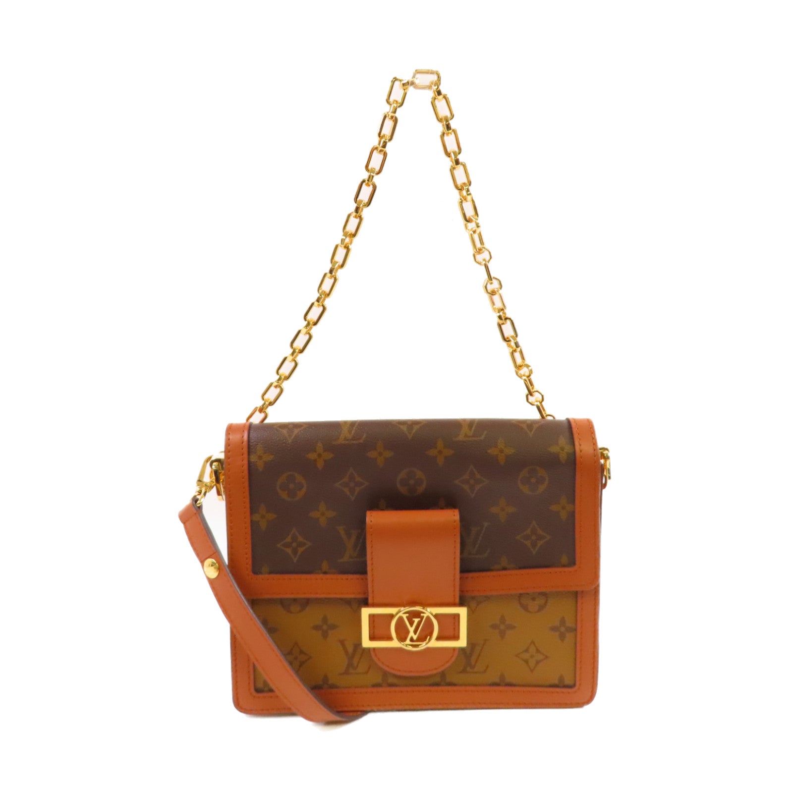 LOUIS VUITTON Monogram Reverse Dauphine MM 2Way Shoulder Bag金扣手挽肩背兩用袋啡色