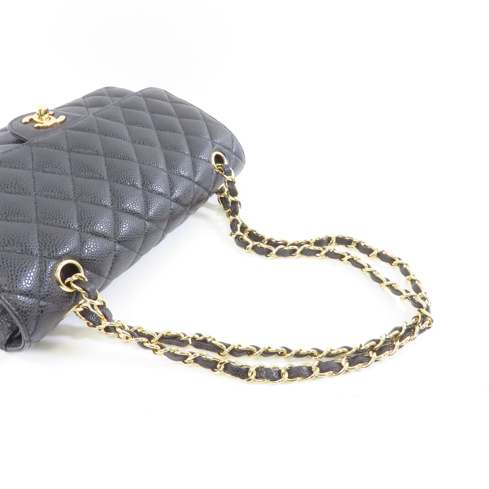 CHANEL 菱格Caviar皮革Classic 25金扣鏈帶肩背袋黑色