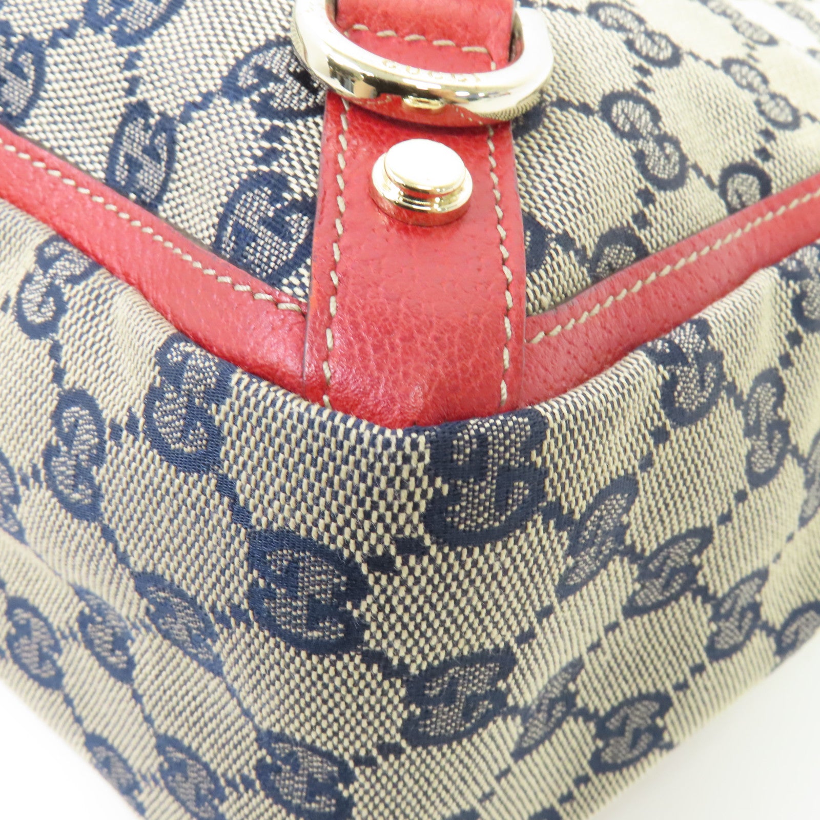 GUCCI 帆布Hand Bag金扣手挽袋啡色/紅色