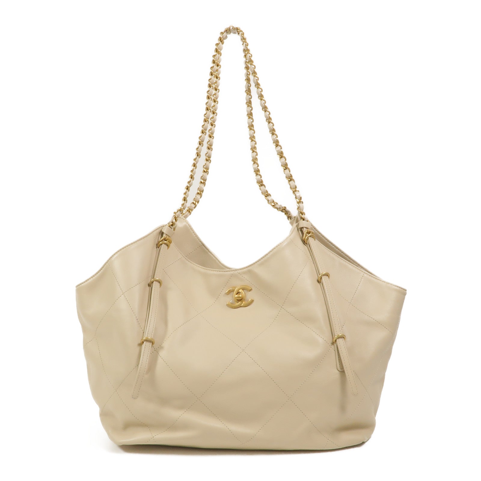 CHANEL 牛皮皮革Shopping Tote鏈帶肩背袋