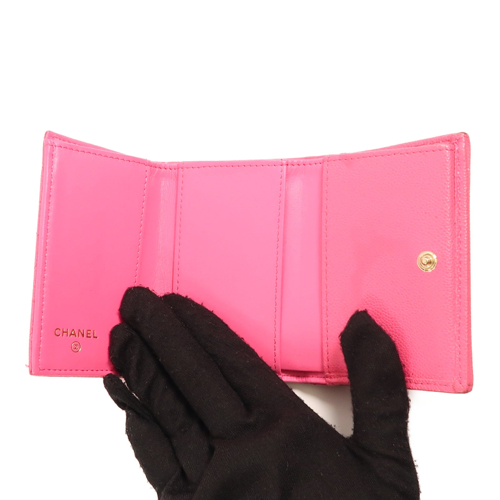 CHANEL 牛皮皮革Wallet金扣錢包