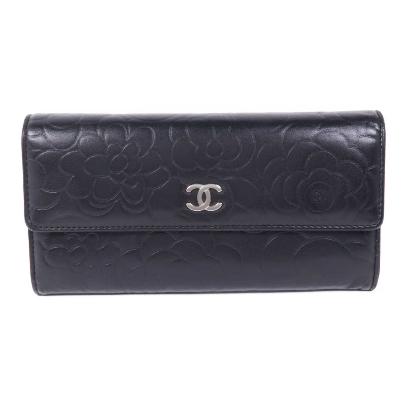 CHANEL 羊皮皮革Long Wallet銀扣長錢包