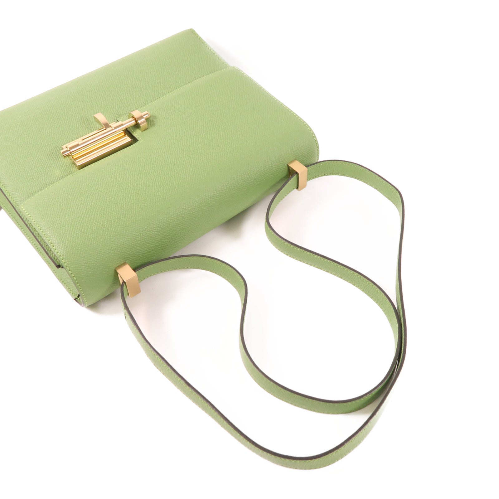 HERMES Epsom皮革Verrou 23金扣肩背袋Vert Criquet