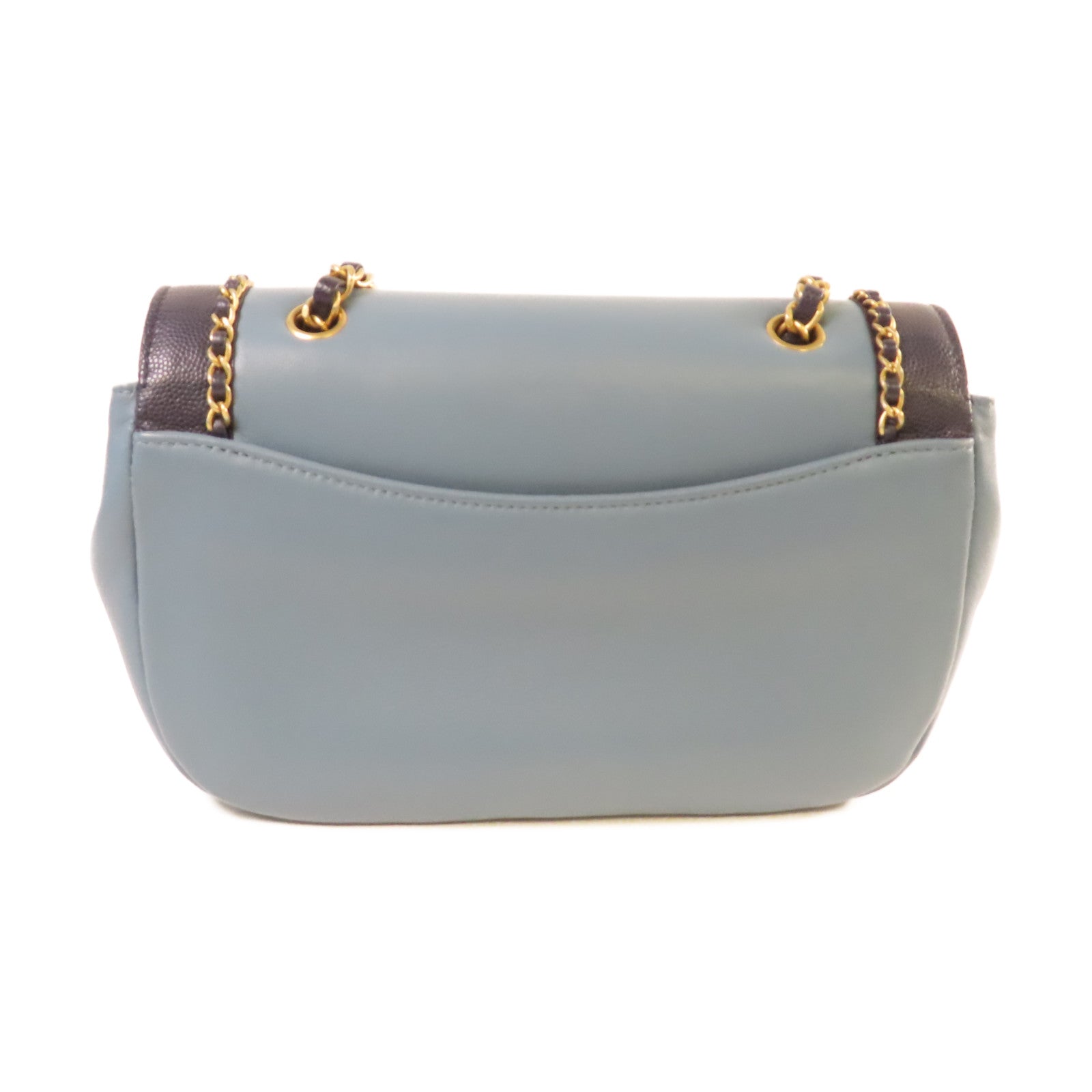 CHANEL 【激減優惠】牛皮皮革/Caviar皮革Chain Shoulder Bag金扣鏈帶肩背袋深藍色/淺藍色