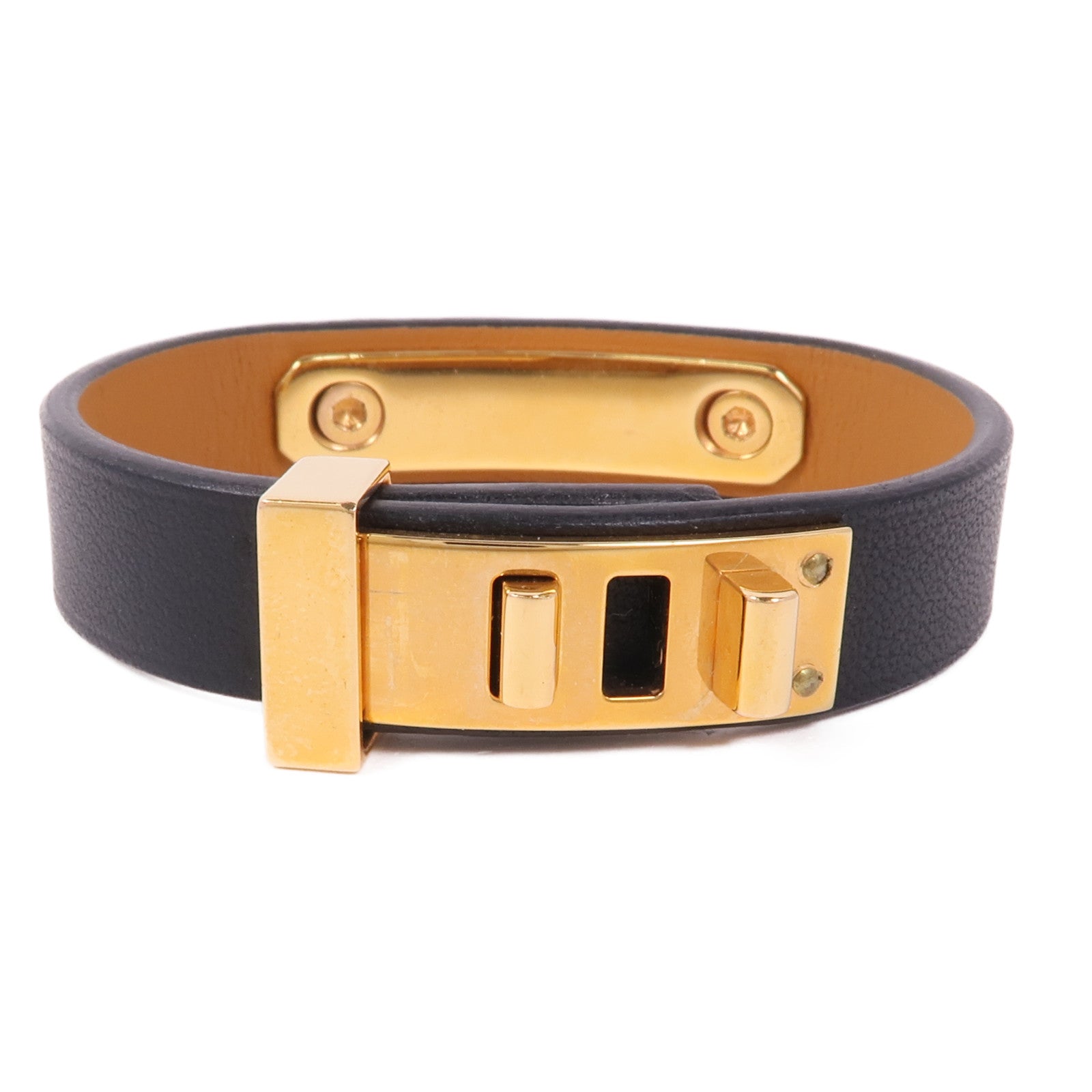 HERMES Swift皮革Mini Dog Bracelet金扣手鐲Noir