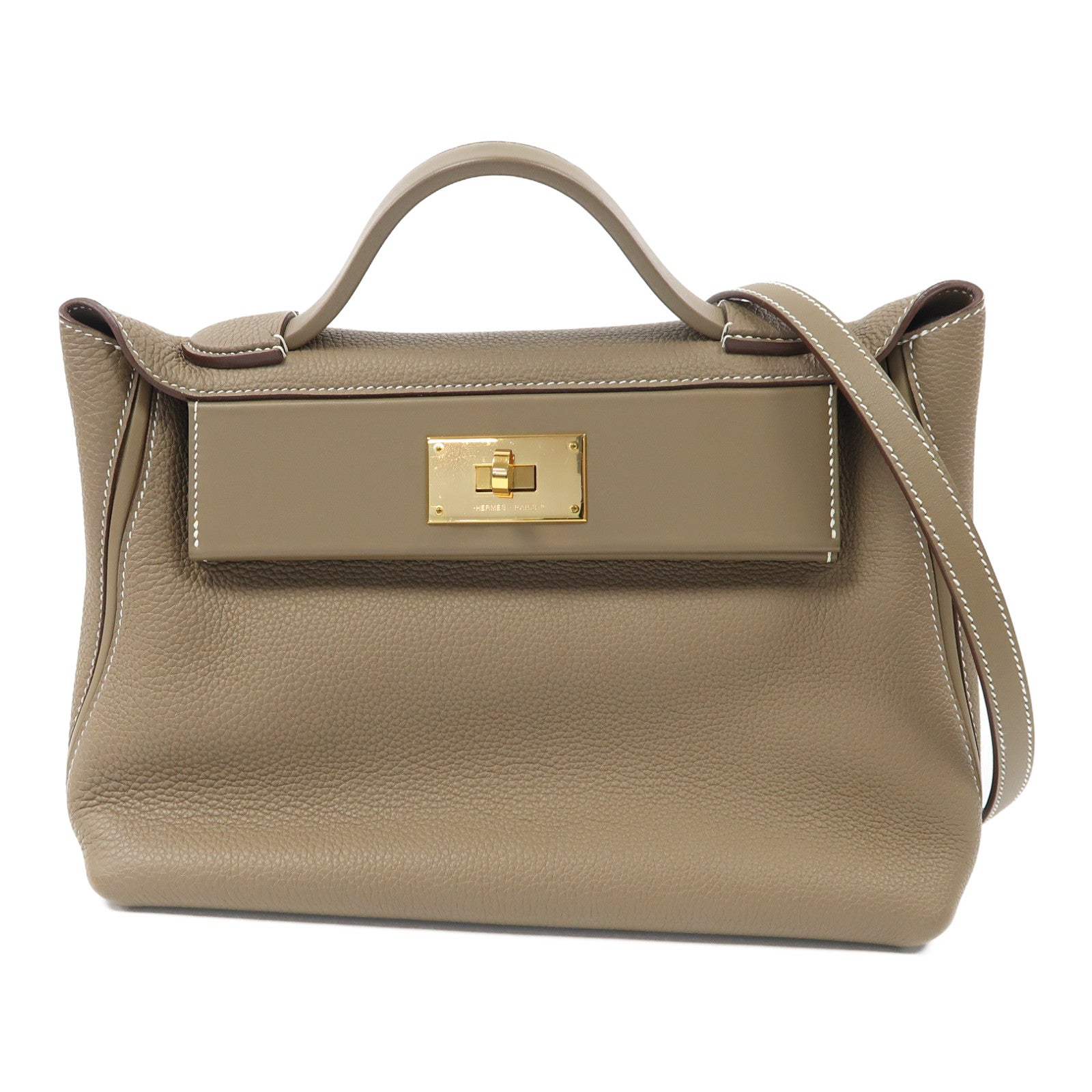 HERMES Togo皮革24/24 29cm金扣手挽肩背兩用袋大象灰色