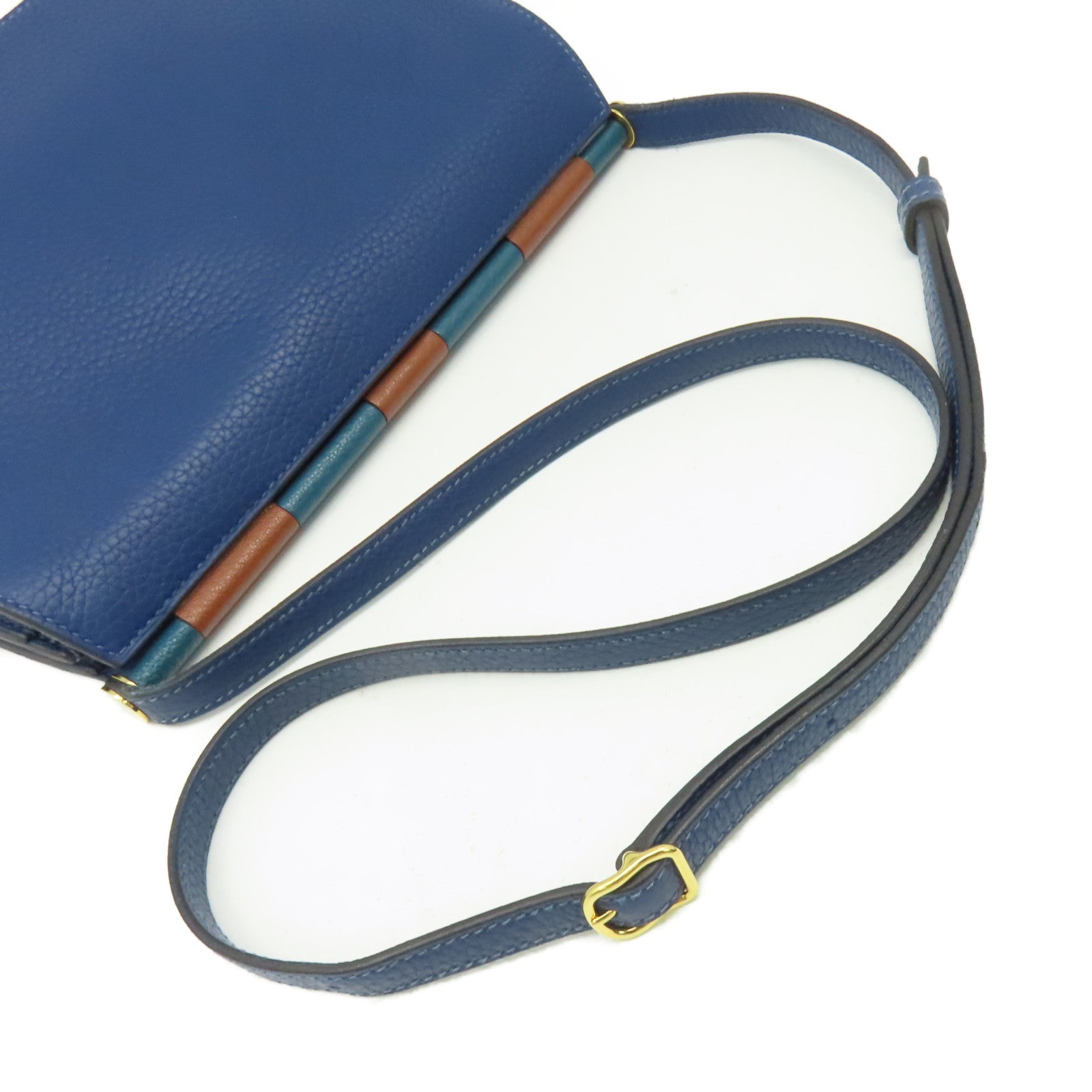 HERMES 【激減優惠】Clemence皮革Sac Saut 25 Shoulder Bag金扣肩背袋藍色
