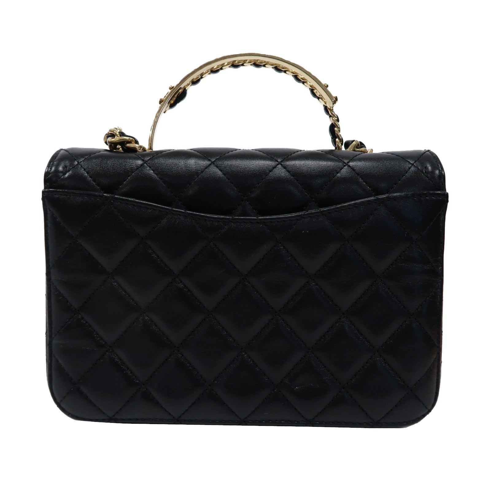CHANEL 菱格羊皮皮革Chain Shoulder Bag金扣鏈帶手挽肩背兩用袋黑色