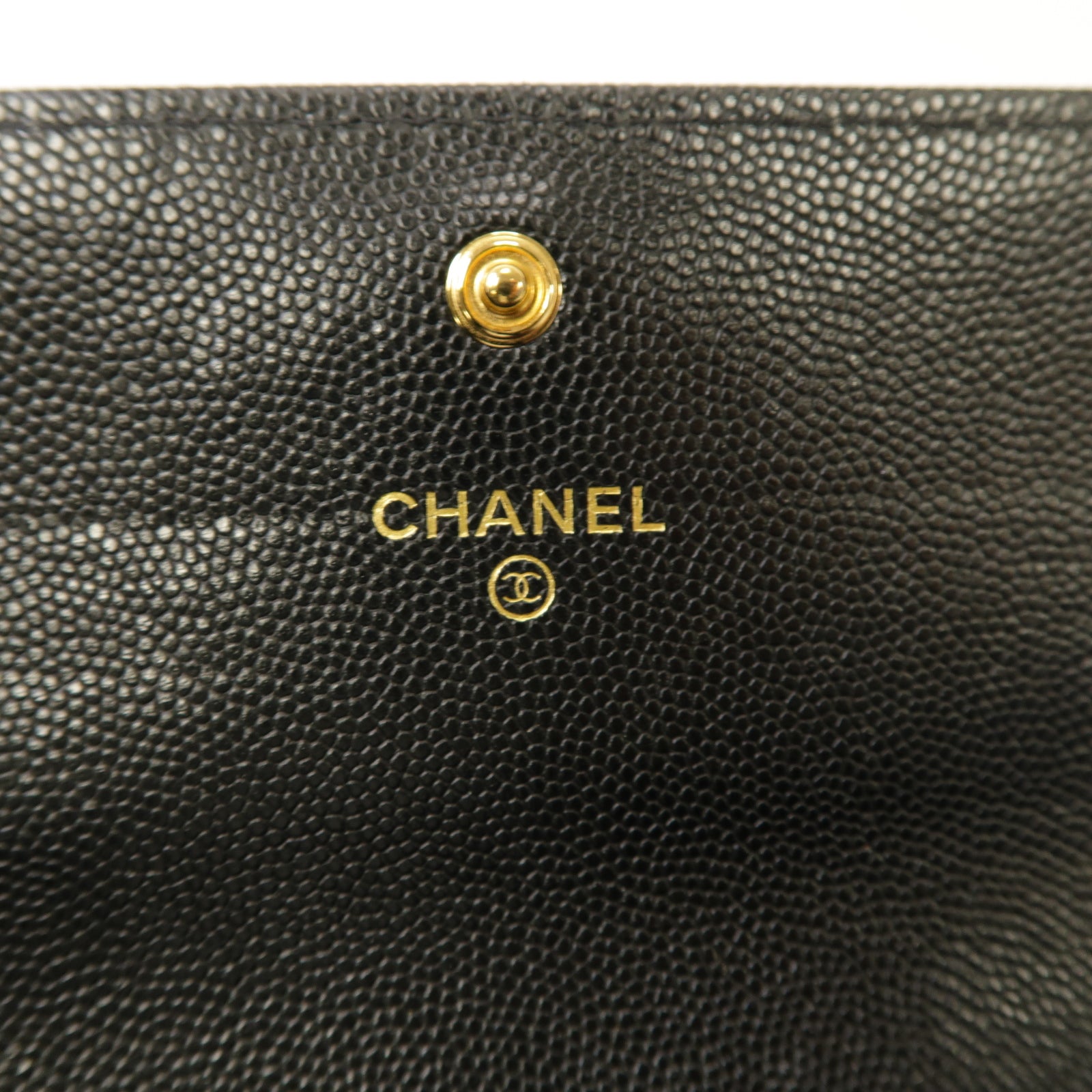 CHANEL Caviar皮革Wallet金扣錢包黒色