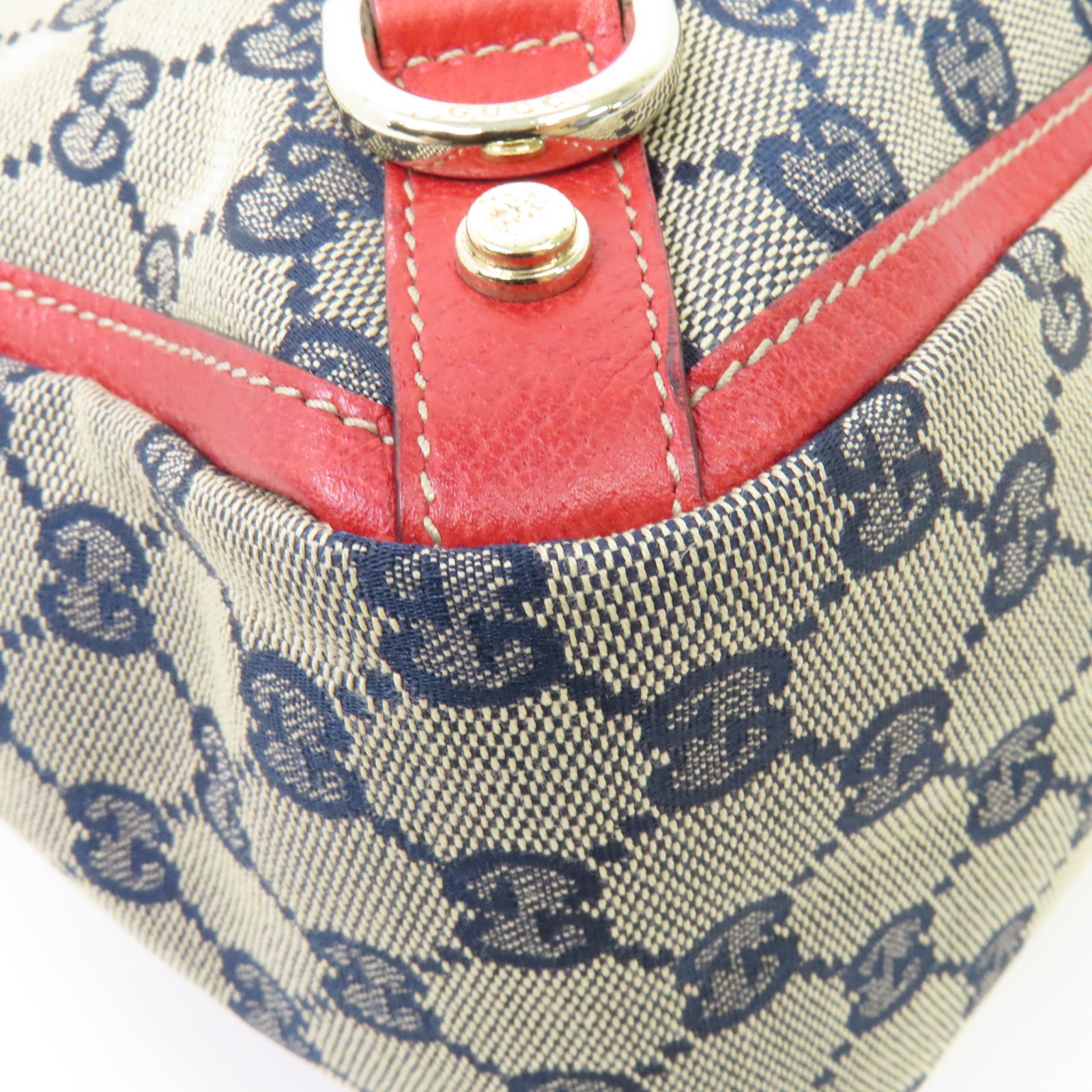 GUCCI 帆布Hand Bag金扣手挽袋啡色/紅色