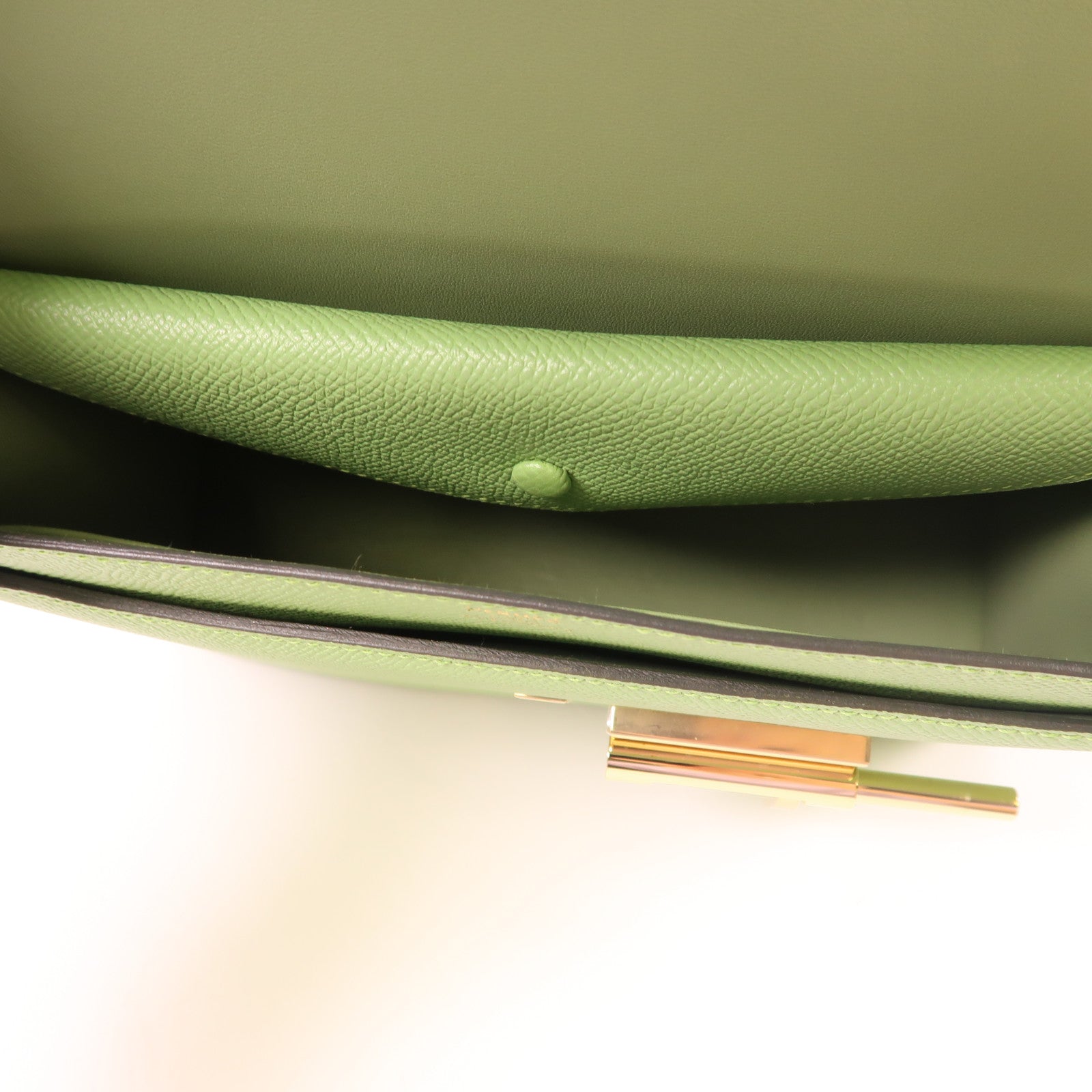 HERMES Epsom皮革Verrou 23金扣肩背袋Vert Criquet