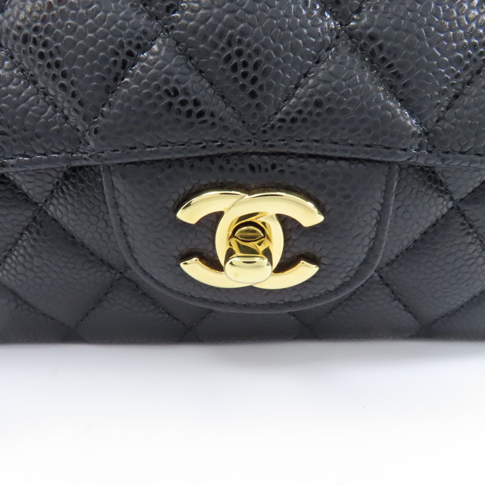 CHANEL 菱格Caviar皮革Classic 25金扣鏈帶肩背袋黑色