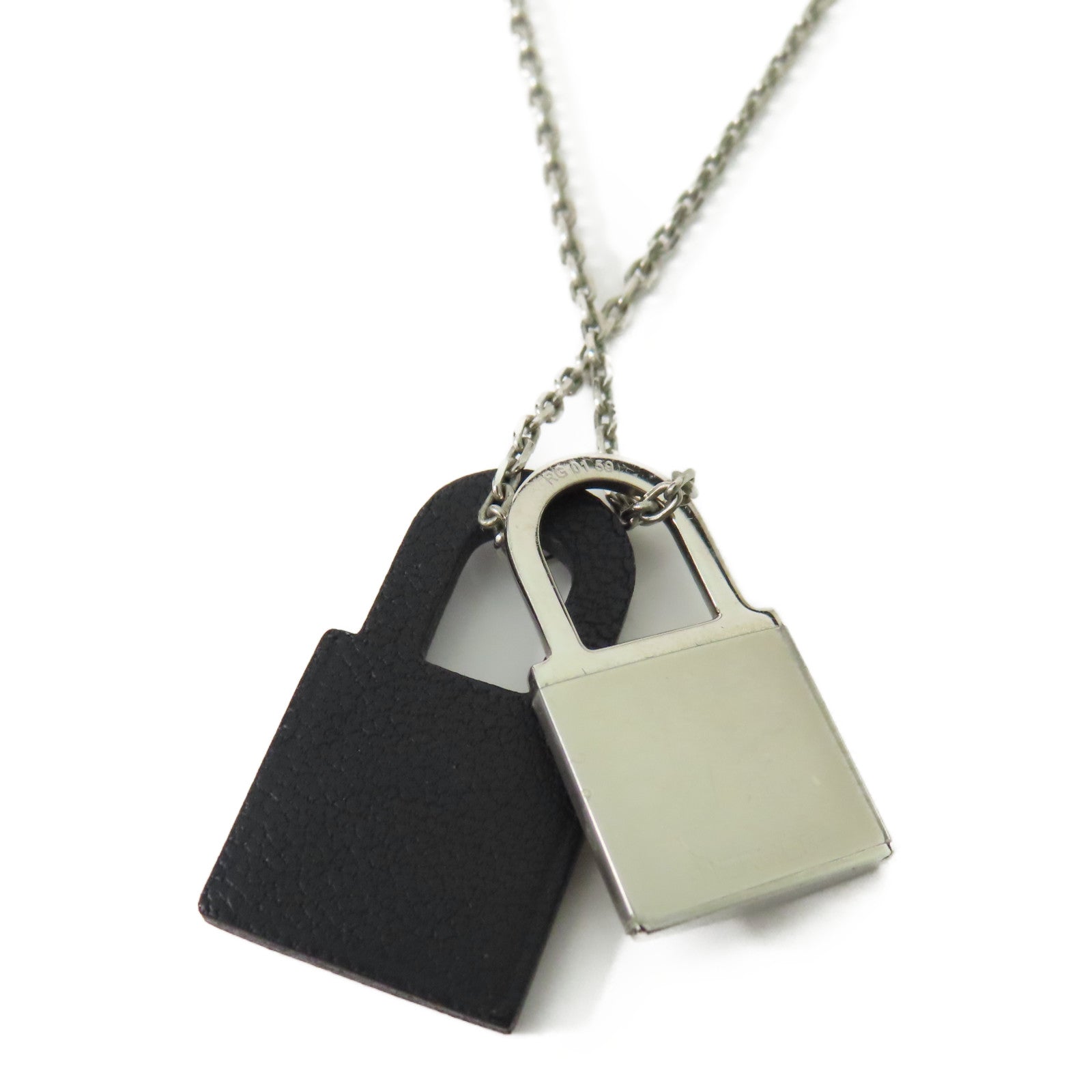 HERMES O'Kelly Necklace Veau Swift Leather Metal Noir