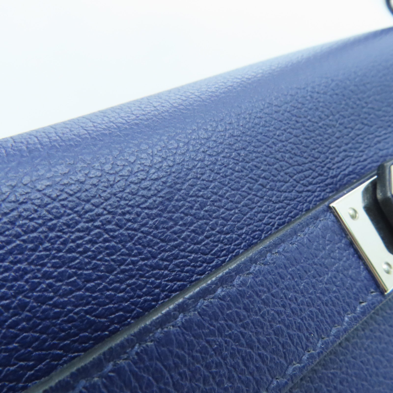 HERMES Evercolor皮革Kelly 28银扣手挽肩背两用袋Bleu Encre/Mauve Sylvestre墨水蓝色/锦葵紫色