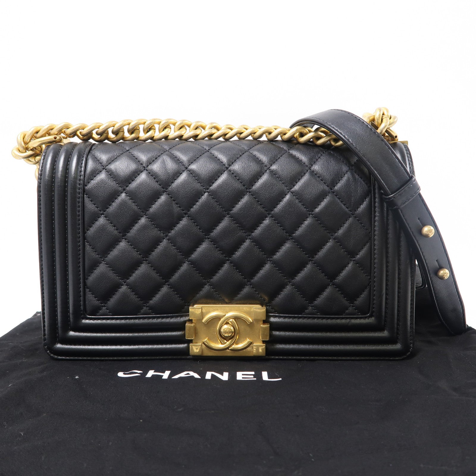 CHANEL 【激減優惠】菱格羊皮皮革Shoulder Bag金扣鏈帶肩背袋黑色