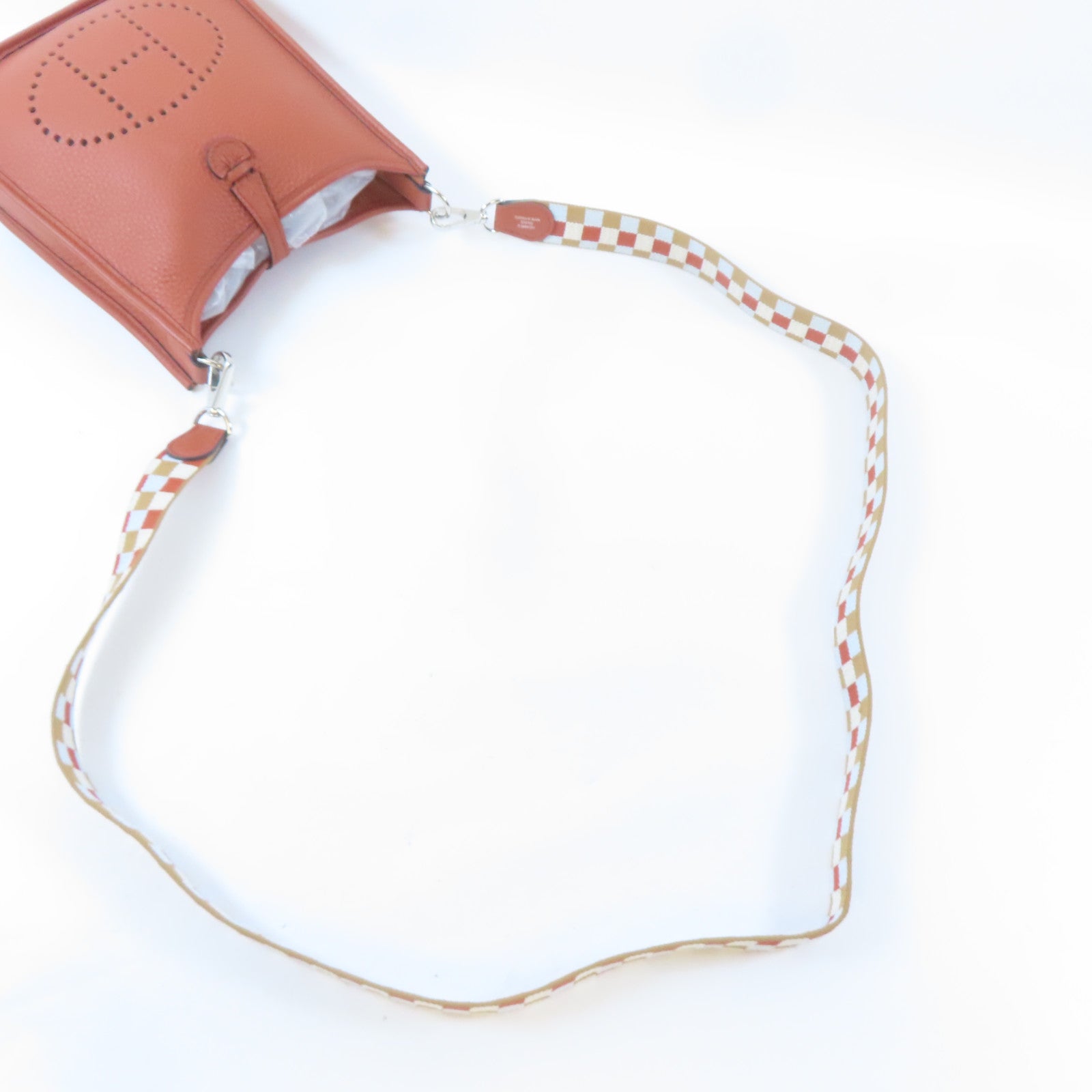 HERMES 【激減優惠】Clemence皮革Mini Evelyne銀扣肩背袋Cuivre/啡色