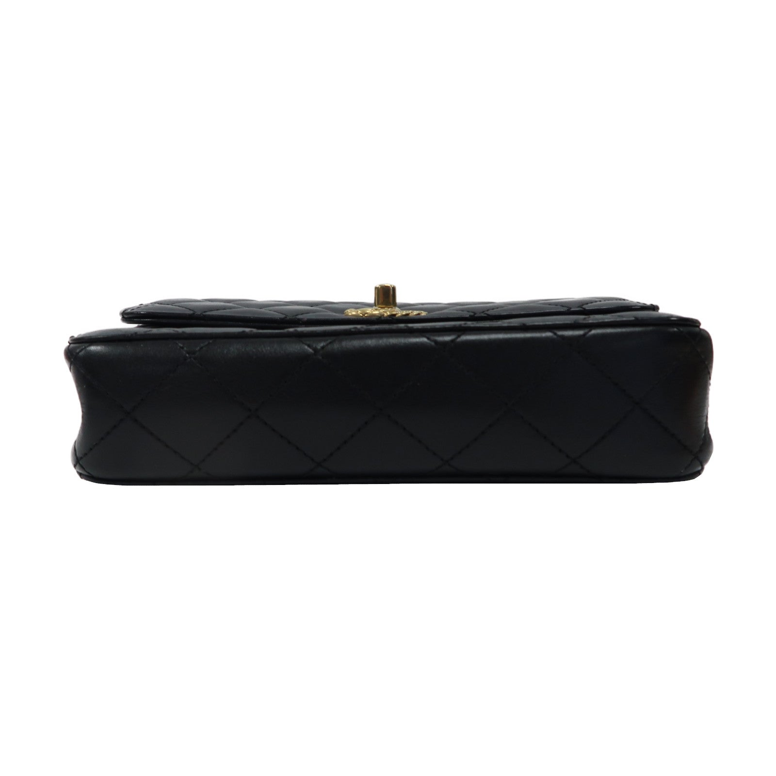 CHANEL 菱格羊皮皮革Chain Shoulder Bag金扣鏈帶手挽肩背兩用袋黑色